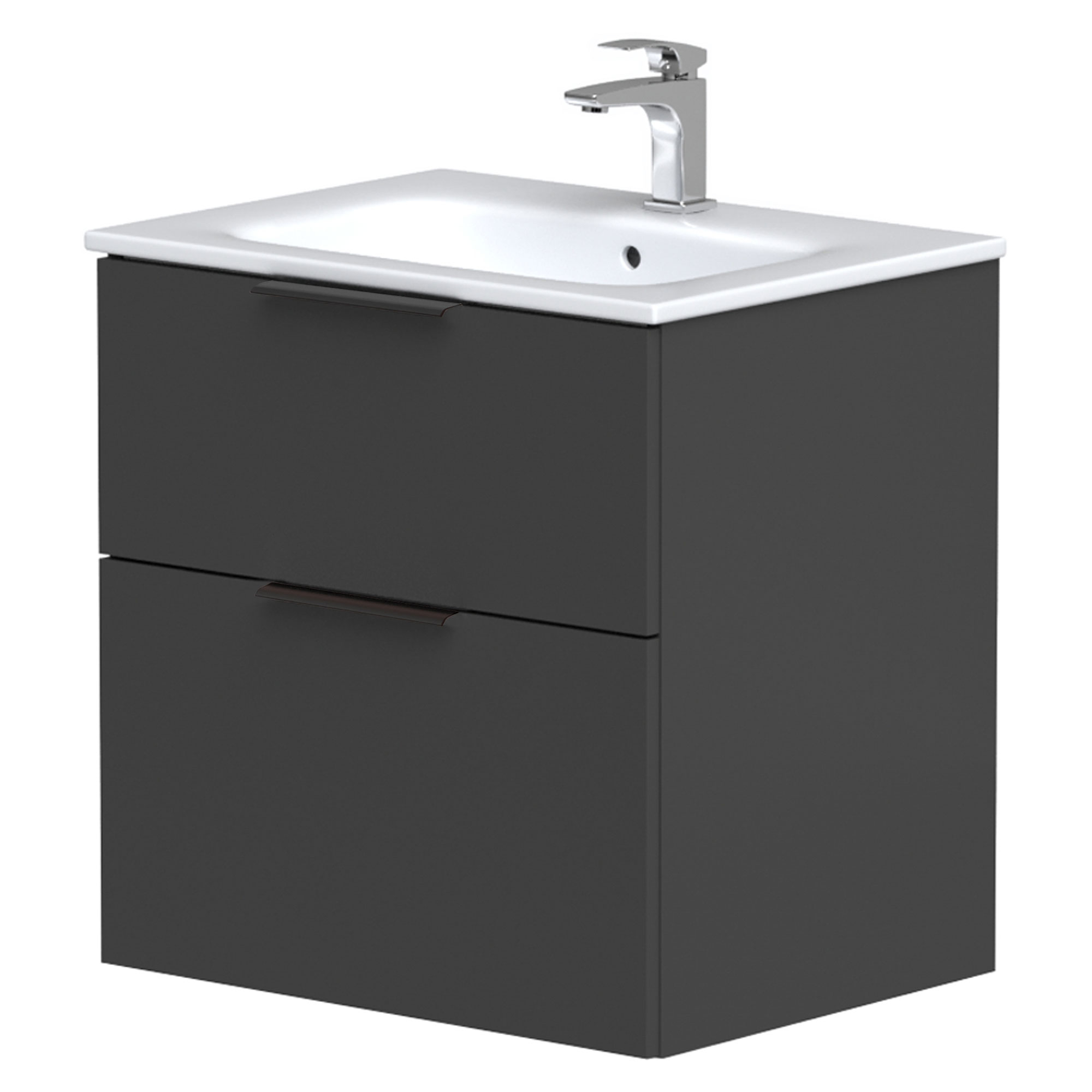 Håndvaskskab Velira Grafit Mat 60 cm med Vask Hvid & Håndtag Sort