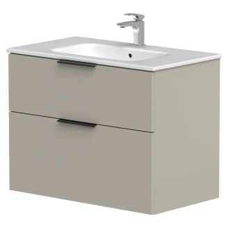 Håndvaskskab <strong>Velira</strong>  Gråbeige Mat 80 cm med Vask Hvid & Håndtag Sort