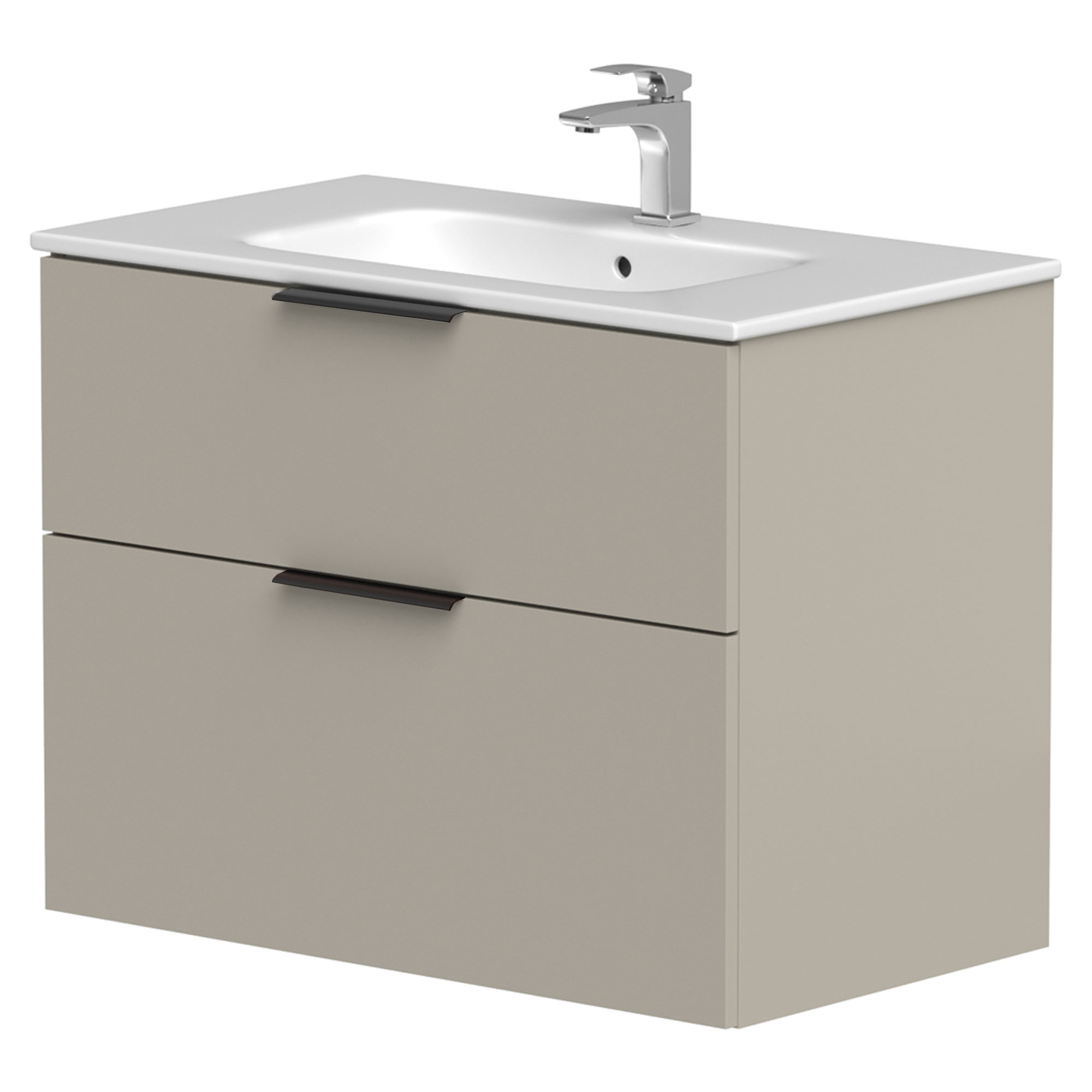 Håndvaskskab Velira Gråbeige Mat 80 cm med Vask Hvid & Håndtag Sort