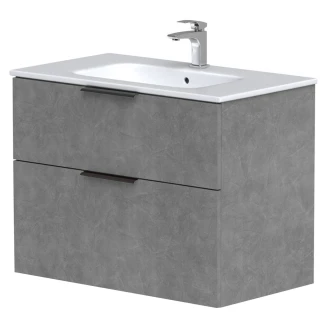 Håndvaskskab <strong>Velira</strong>  Beton Mat 80 cm med Vask Hvid & Håndtag Sort