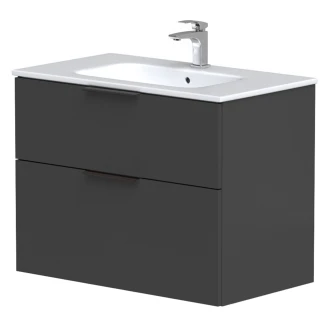 Håndvaskskab <strong>Velira</strong>  Grafit Mat 80 cm med Vask Hvid & Håndtag Sort