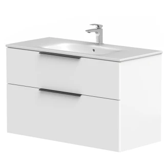 Håndvaskskab <strong>Velira</strong>  Hvid Mat 100 cm med Vask Hvid & Håndtag Sort