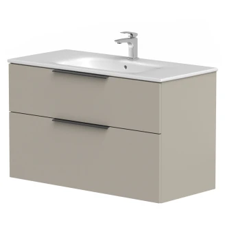 Håndvaskskab <strong>Velira</strong>  Gråbeige Mat 100 cm med Vask Hvid & Håndtag Sort