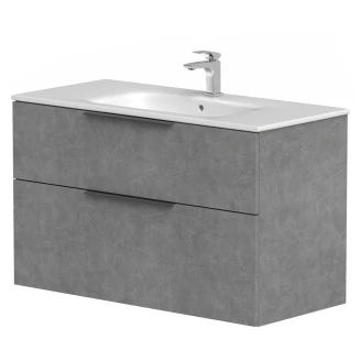 Håndvaskskab <strong>Velira</strong>  Beton Mat 100 cm med Vask Hvid & Håndtag Sort