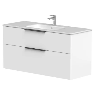 Håndvaskskab <strong>Velira</strong>  Hvid Mat 120 cm med Vask Hvid & Håndtag Sort