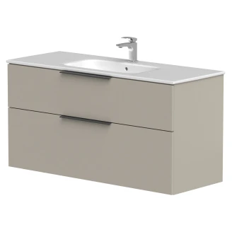 Håndvaskskab <strong>Velira</strong>  Gråbeige Mat 120 cm med Vask Hvid & Håndtag Sort
