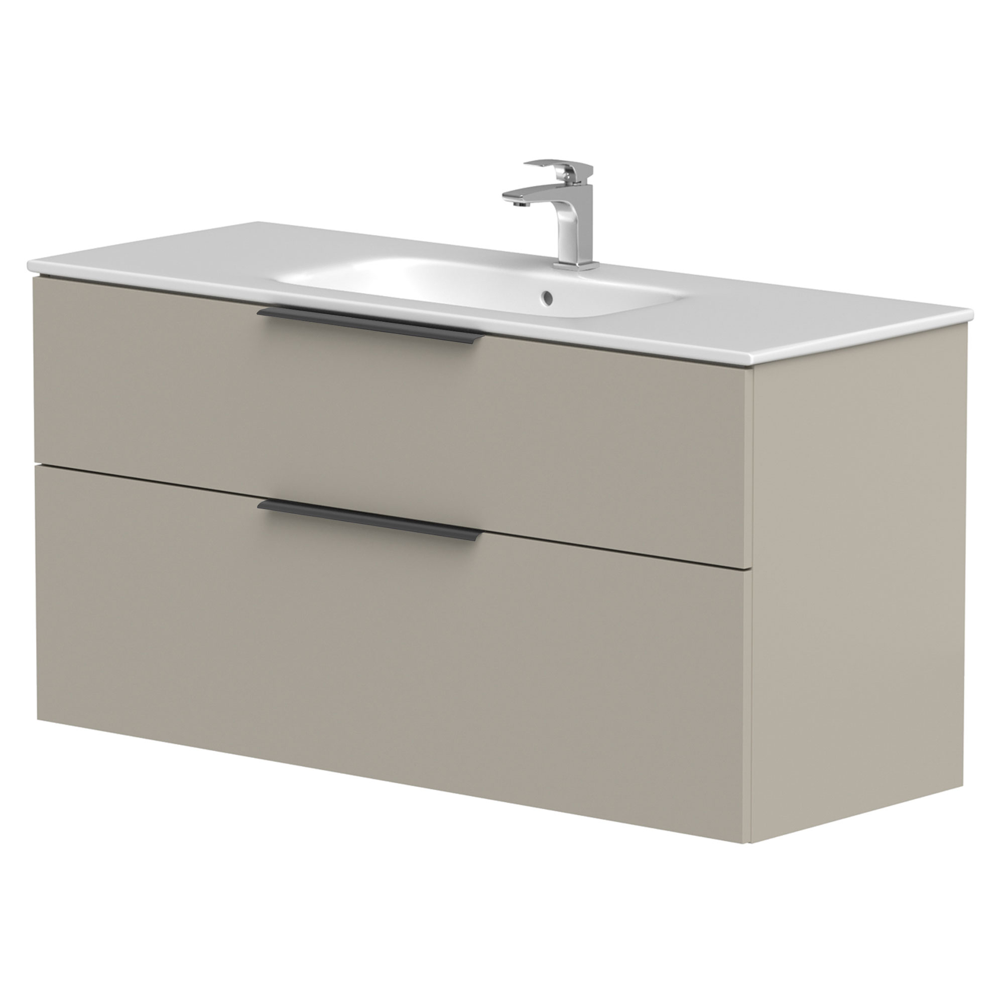 Håndvaskskab Velira Gråbeige Mat 120 cm med Vask Hvid & Håndtag Sort