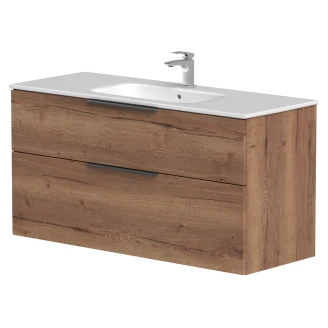 Håndvaskskab <strong>Velira</strong>  Træ Eg Mat 120 cm med Vask Hvid & Håndtag Sort