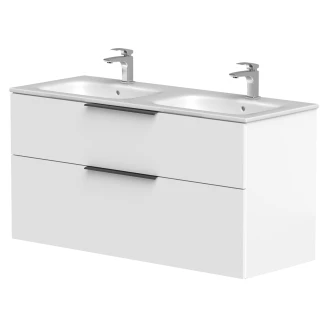 Dobbelt Håndvaskskab <strong>Velira</strong>  Hvid Mat 120 cm med Vask Hvid & Håndtag Sort