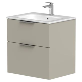 Håndvaskskab <strong>Velira</strong>  Gråbeige Mat 60 cm med Vask Hvid & Håndtag Krom