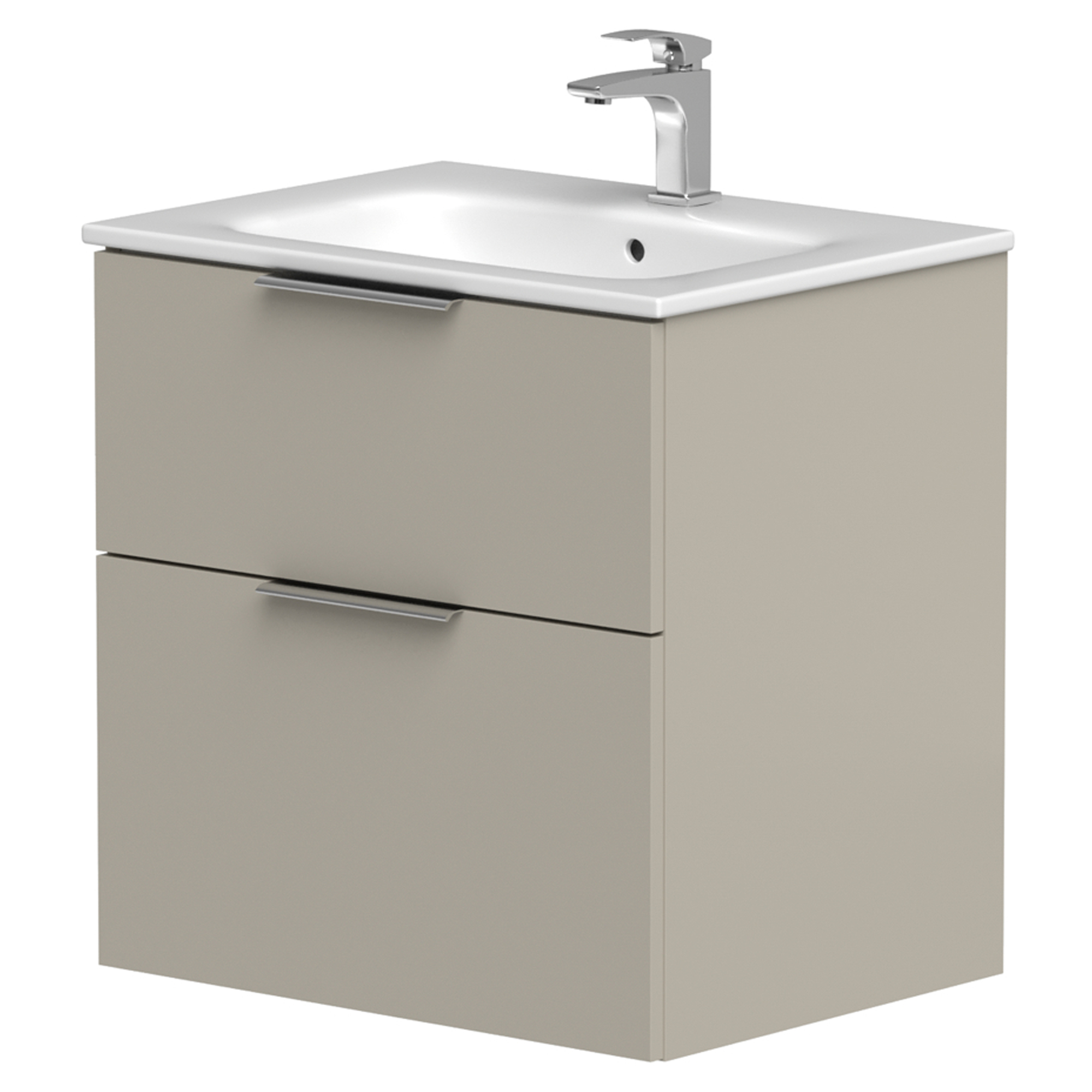 Håndvaskskab Velira Gråbeige Mat 60 cm med Vask Hvid & Håndtag Krom