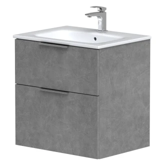Håndvaskskab <strong>Velira</strong>  Beton Mat 60 cm med Vask Hvid & Håndtag Krom