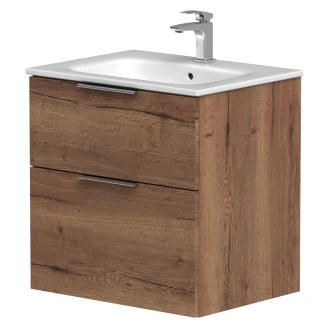 Håndvaskskab <strong>Velira</strong>  Træ Eg Mat 60 cm med Vask Hvid & Håndtag Krom