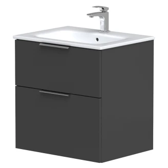 Håndvaskskab <strong>Velira</strong>  Grafit Mat 60 cm med Vask Hvid & Håndtag Krom