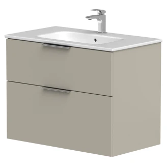 Håndvaskskab <strong>Velira</strong>  Gråbeige Mat 80 cm med Vask Hvid & Håndtag Krom