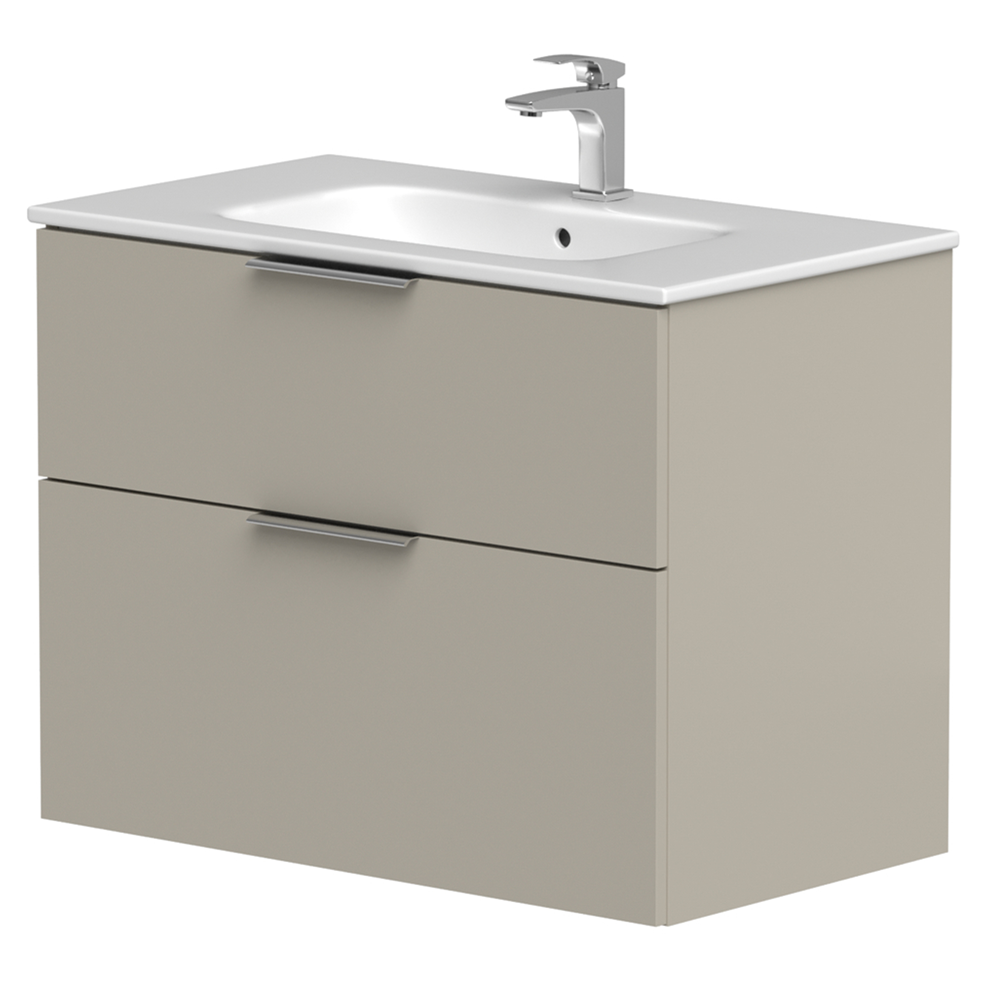 Håndvaskskab Velira Gråbeige Mat 80 cm med Vask Hvid & Håndtag Krom