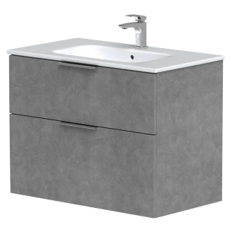 Håndvaskskab <strong>Velira</strong>  Beton Mat 80 cm med Vask Hvid & Håndtag Krom