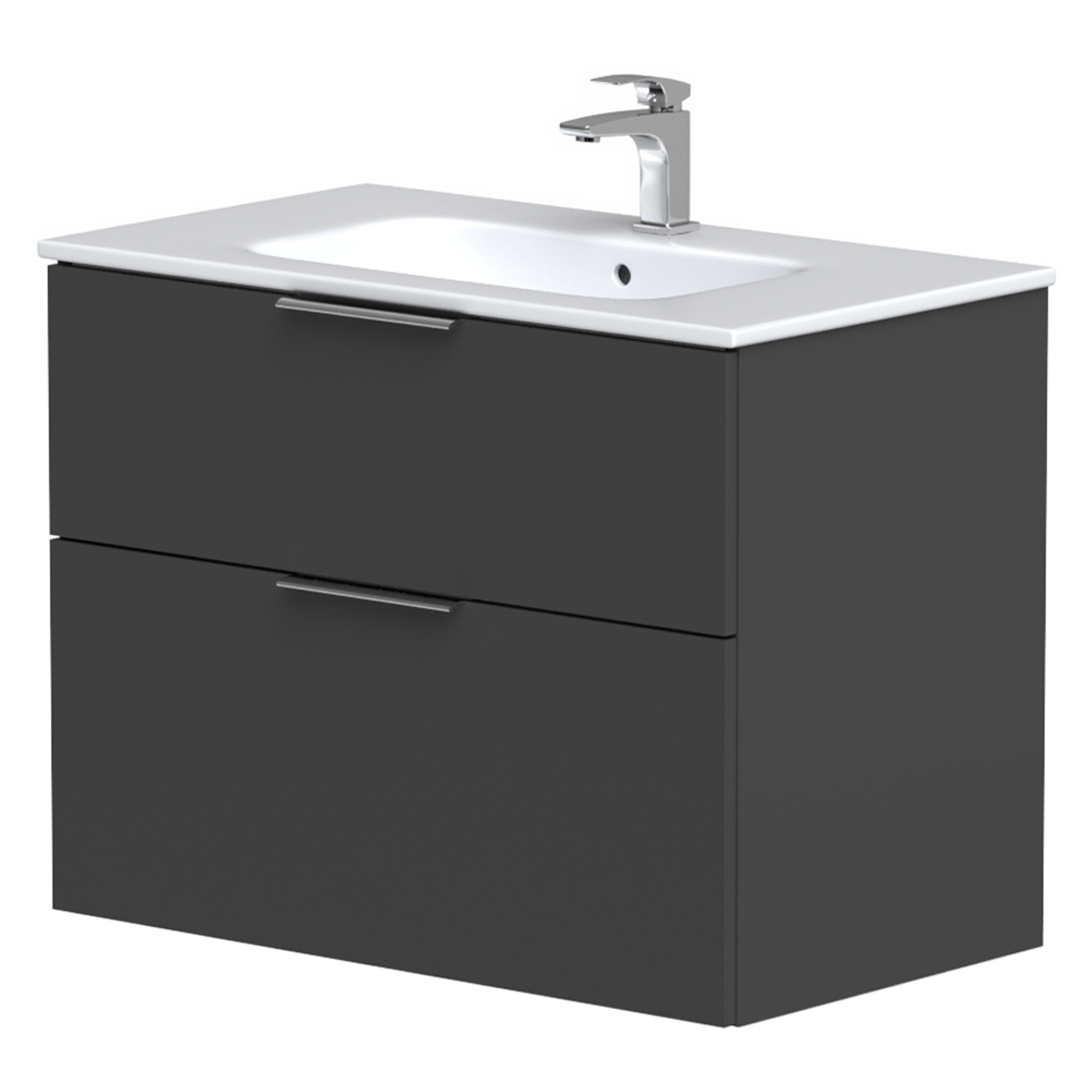Håndvaskskab Velira Grafit Mat 80 cm med Vask Hvid & Håndtag Krom
