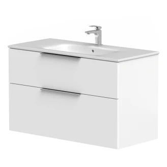 Håndvaskskab <strong>Velira</strong>  Hvid Mat 100 cm med Vask Hvid & Håndtag Krom
