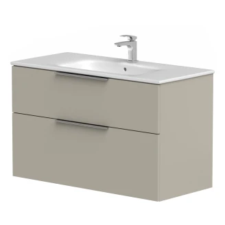 Håndvaskskab <strong>Velira</strong>  Gråbeige Mat 100 cm med Vask Hvid & Håndtag Krom