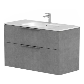Håndvaskskab <strong>Velira</strong>  Beton Mat 100 cm med Vask Hvid & Håndtag Krom
