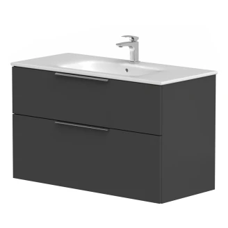 Håndvaskskab <strong>Velira</strong>  Grafit Mat 100 cm med Vask Hvid & Håndtag Krom
