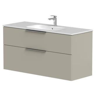 Håndvaskskab <strong>Velira</strong>  Gråbeige Mat 120 cm med Vask Hvid & Håndtag Krom