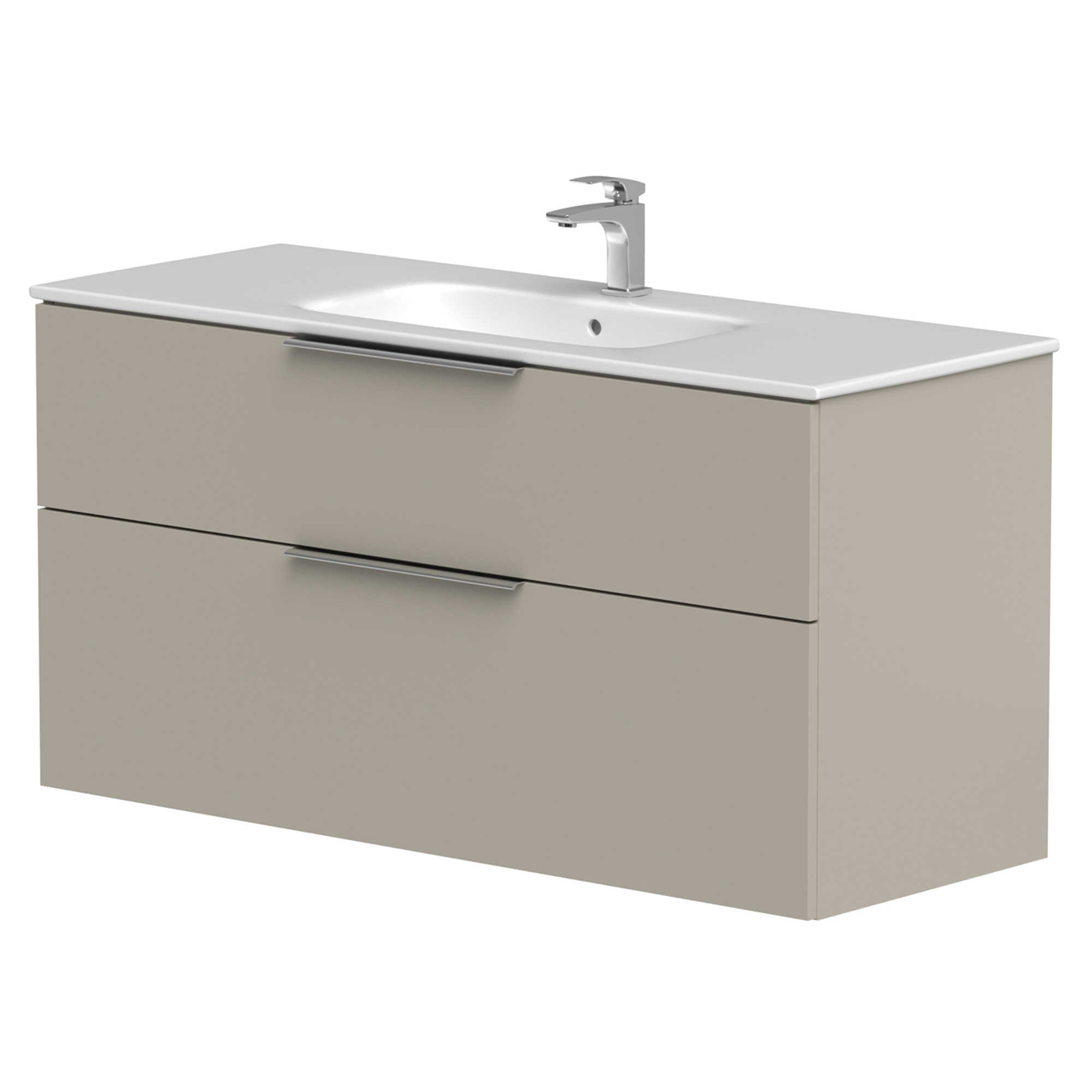 Håndvaskskab Velira Gråbeige Mat 120 cm med Vask Hvid & Håndtag Krom