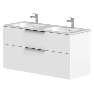 Dobbelt Håndvaskskab <strong>Velira</strong>  Hvid Mat 120 cm med Vask Hvid & Håndtag Krom