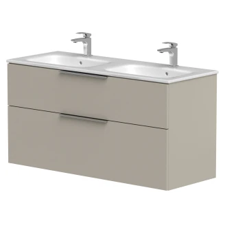 Dobbelt Håndvaskskab <strong>Velira</strong>  Gråbeige Mat 120 cm med Vask Hvid & Håndtag Krom