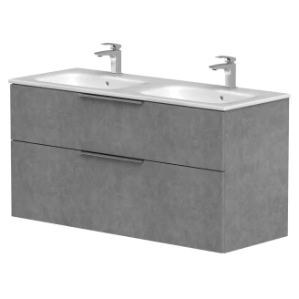 Dobbelt Håndvaskskab <strong>Velira</strong>  Beton Mat 120 cm med Vask Hvid & Håndtag Krom