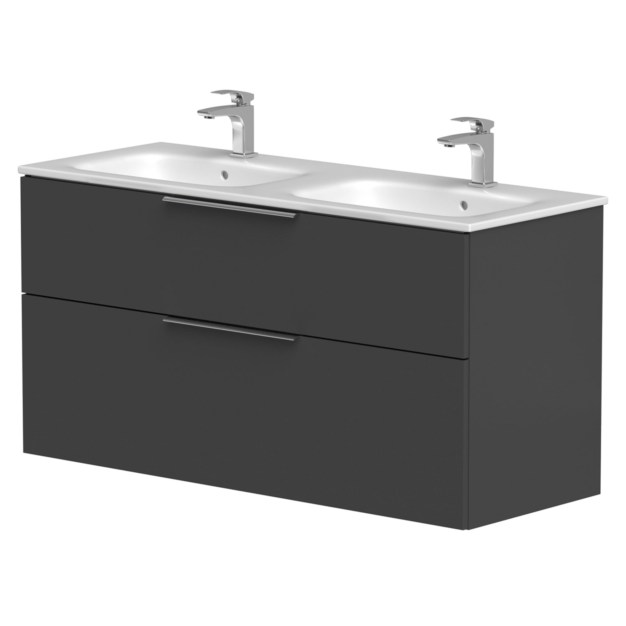 Dobbelt Håndvaskskab Velira Grafit Mat 120 cm med Vask Hvid & Håndtag Krom