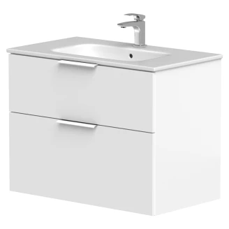 Håndvaskskab <strong>Velira</strong>  Hvid Mat 80 cm med Vask Hvid & Håndtag Hvid
