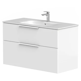 Håndvaskskab <strong>Velira</strong>  Hvid Mat 100 cm med Vask Hvid & Håndtag Hvid