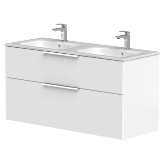 Dobbelt Håndvaskskab <strong>Velira</strong>  Hvid Mat 120 cm med Vask Hvid & Håndtag Hvid