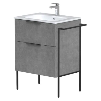 Håndvaskskab <strong>Velira</strong>  Beton Mat 60 cm med Vask Hvid, Håndtag Sort & Ben