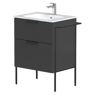 Håndvaskskab <strong>Velira</strong>  Grafit Mat 60 cm med Vask Hvid, Håndtag Sort & Ben