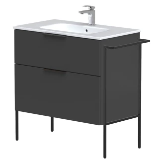 Håndvaskskab <strong>Velira</strong>  Grafit Mat 80 cm med Vask Hvid, Håndtag Sort & Ben