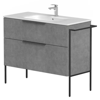 Håndvaskskab <strong>Velira</strong>  Beton Mat 100 cm med Vask Hvid, Håndtag Sort & Ben