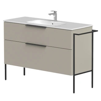 Håndvaskskab <strong>Velira</strong>  Gråbeige Mat 120 cm med Vask Hvid, Håndtag Sort & Ben