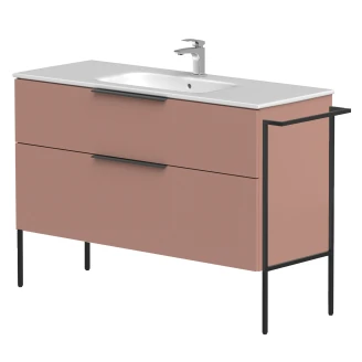 Håndvaskskab <strong>Velira</strong>  Rosa Mat 120 cm med Vask Hvid, Håndtag Sort & Ben