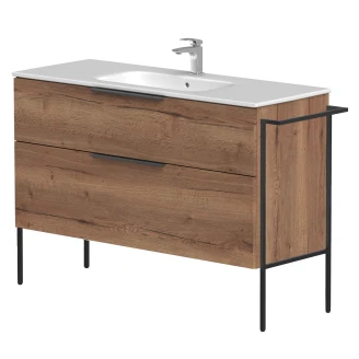 Håndvaskskab <strong>Velira</strong>  Træ Eg Mat 120 cm med Vask Hvid, Håndtag Sort & Ben