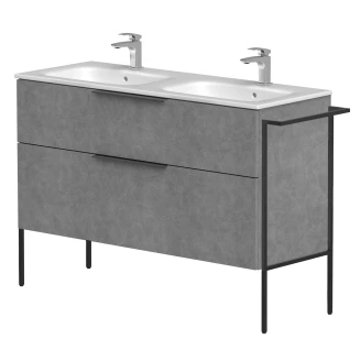 Dobbelt Håndvaskskab <strong>Velira</strong>  Beton Mat 120 cm med Vask Hvid, Håndtag Sort & Ben