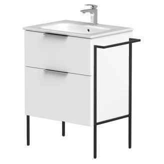 Håndvaskskab <strong>Velira</strong>  Hvid Mat 60 cm med Vask Hvid, Håndtag Krom & Ben