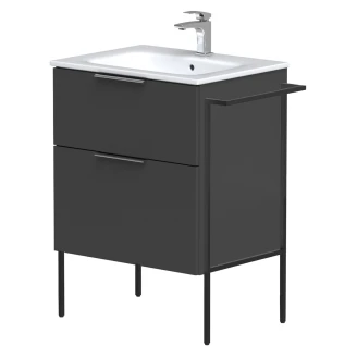 Håndvaskskab <strong>Velira</strong>  Grafit Mat 60 cm med Vask Hvid, Håndtag Krom & Ben