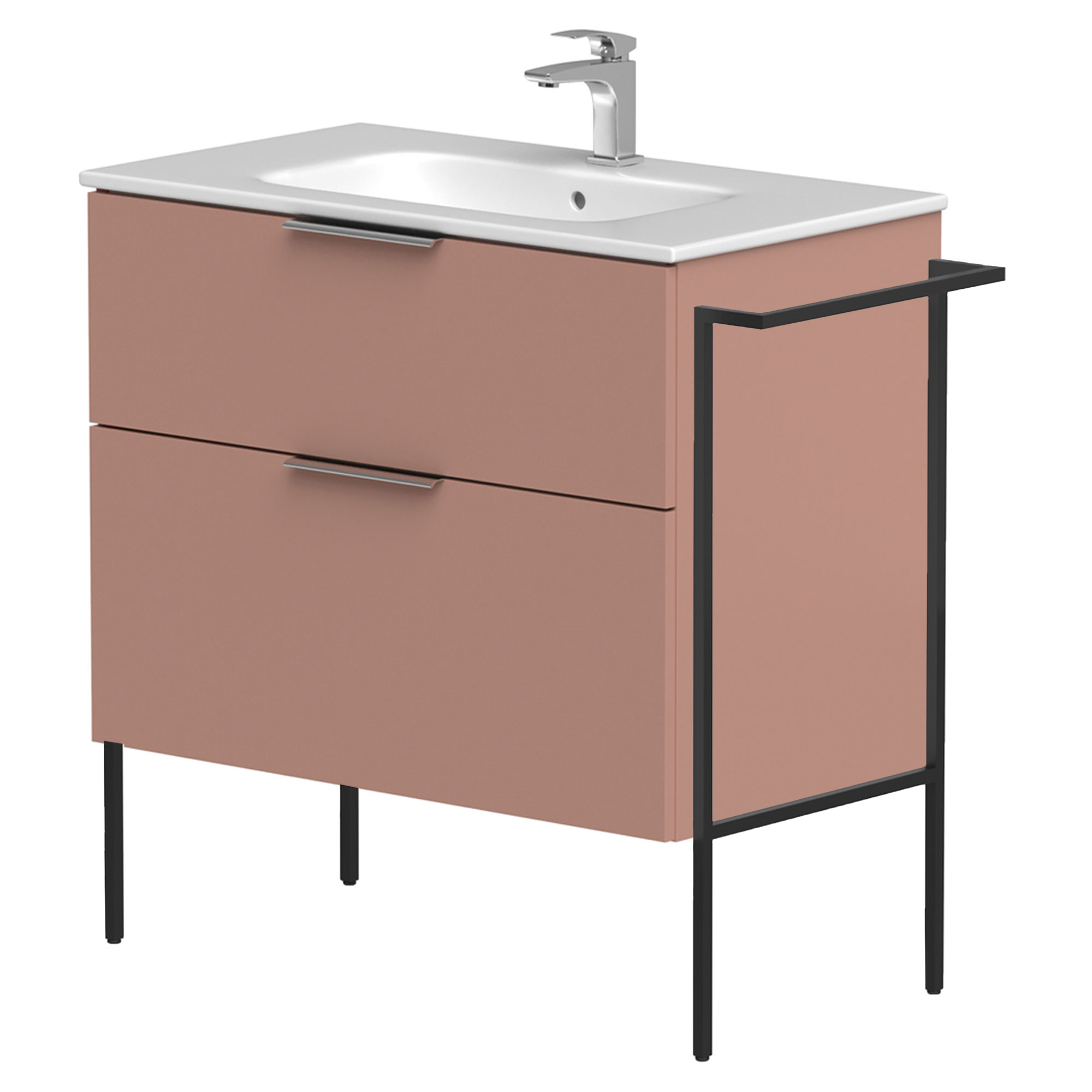 Håndvaskskab Velira Rosa Mat 80 cm med Vask Hvid, Håndtag Krom & Ben