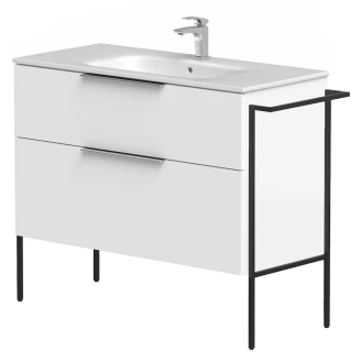 Håndvaskskab <strong>Velira</strong>  Hvid Mat 100 cm med Vask Hvid, Håndtag Krom & Ben