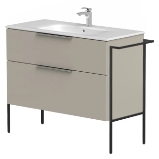 Håndvaskskab <strong>Velira</strong>  Gråbeige Mat 100 cm med Vask Hvid, Håndtag Krom & Ben