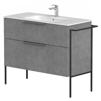 Håndvaskskab <strong>Velira</strong>  Beton Mat 100 cm med Vask Hvid, Håndtag Krom & Ben