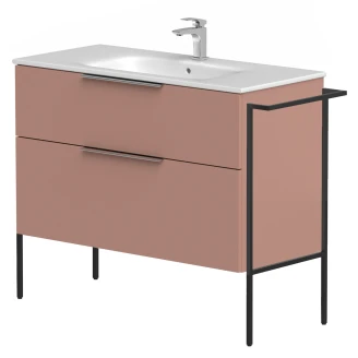 Håndvaskskab <strong>Velira</strong>  Rosa Mat 100 cm med Vask Hvid, Håndtag Krom & Ben